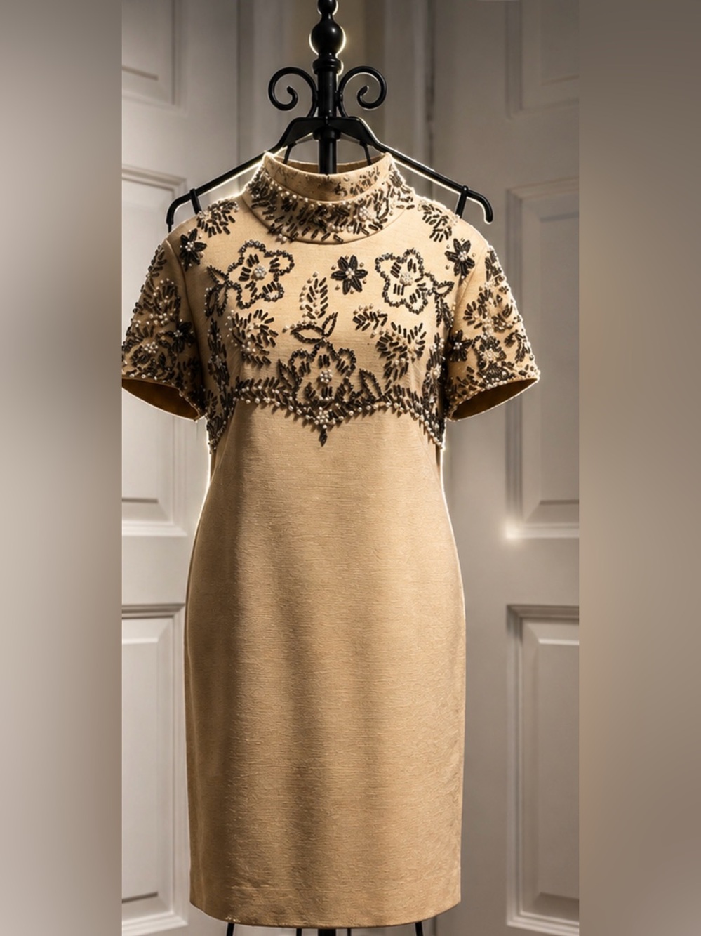 Vintage 50s 60s WOOL Beaded MIDI Evening Dress
